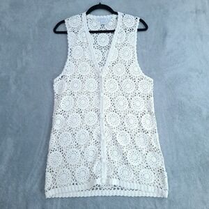 Vintage Claudia D Hand Knit Silk Crochet Vest Size Med Button Boho Cottagecore